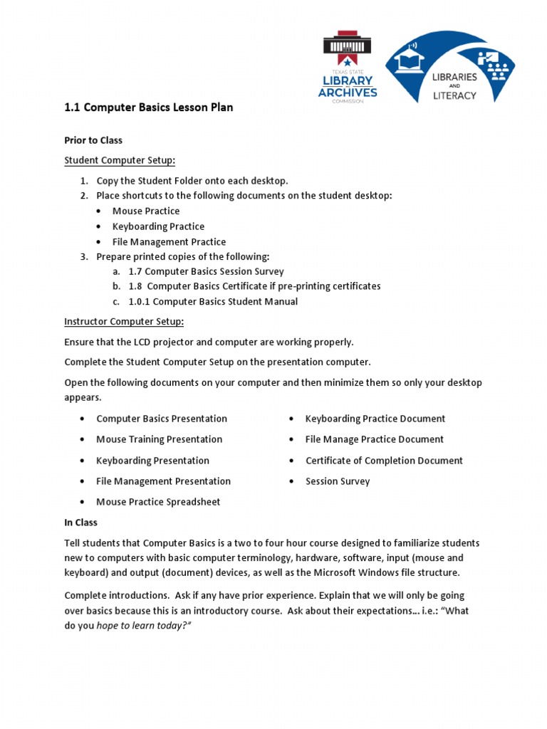 1-1 Computer Basics Lesson Plan PDF | PDF | Computer Data Storage ...