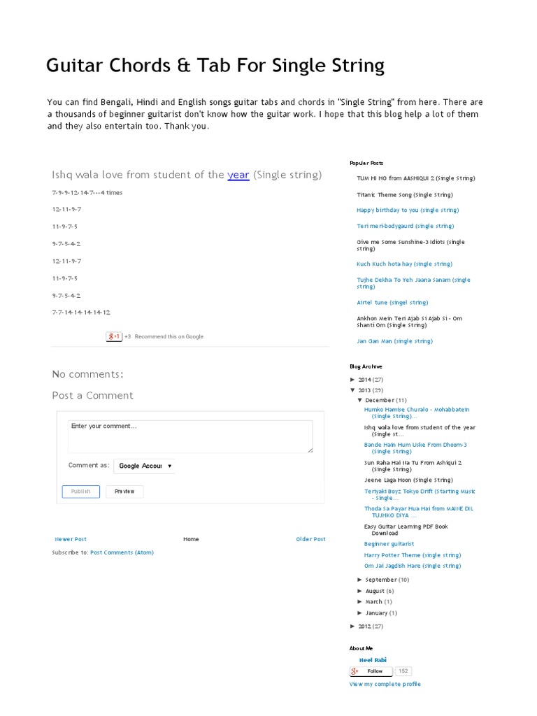 Ishq Wala Love From Student of The Year (Single String) | PDF ...