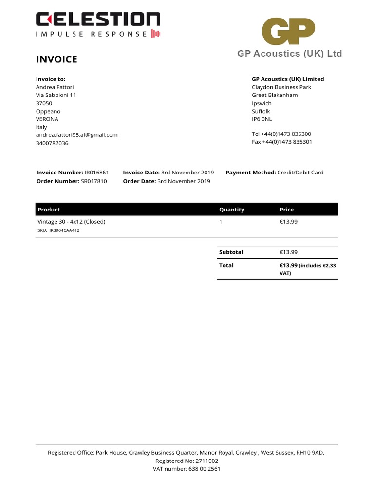 Invoice for GP Acoustics Purchase | PDF