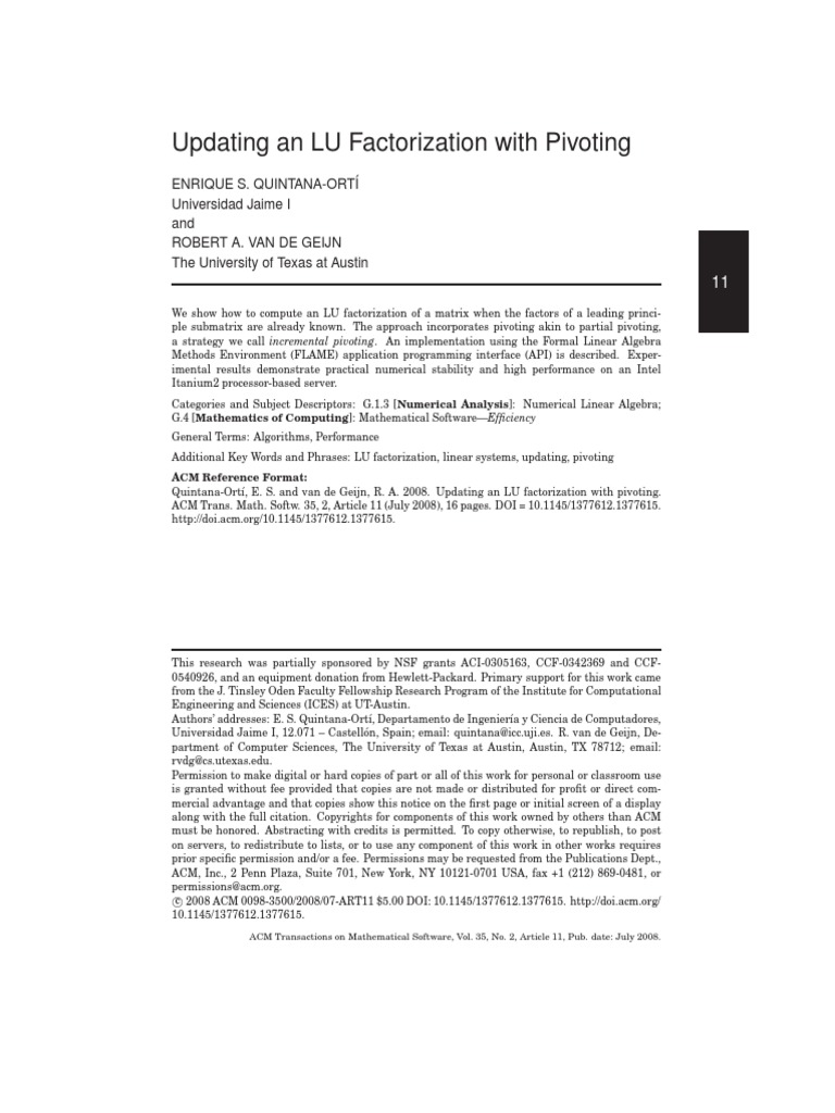 Updating An LU Factorization With Pivoting | PDF | Teaching Methods ...