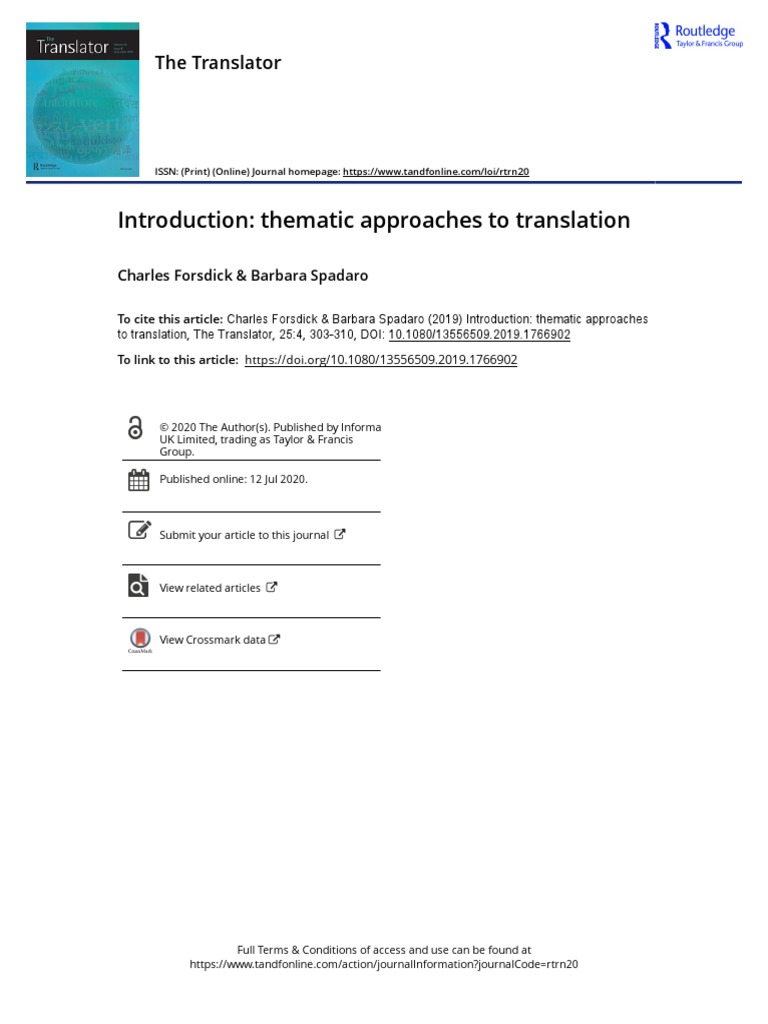 Introduction: Thematic Approaches To Translation: The Translator | PDF ...