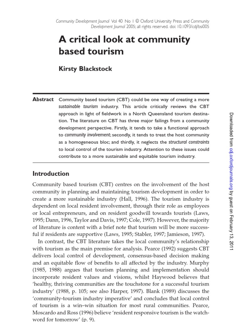 A Critical Look at Community Based Tourism | PDF | Community ...