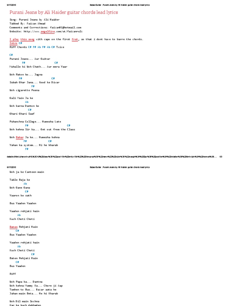 Purani Jeans Guitar Chords PDF Music Theory Musical Techniques