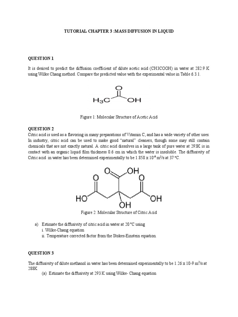 Wilke-Chang Equation for Diffusion Coefficients | PDF | Acetic Acid ...