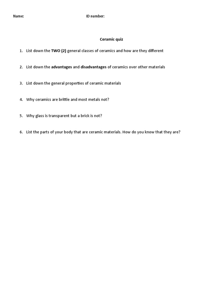 Quiz CH 6 Ceramic PDF
