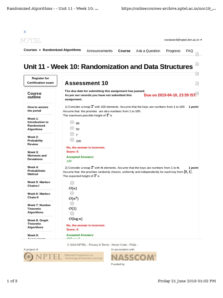 Unit 11 - Week 10: Randomization and Data Structures: Assessment 10 ...