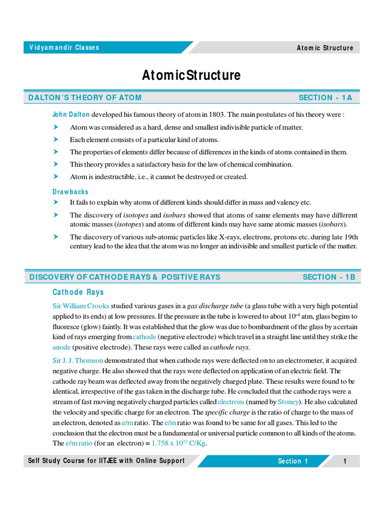 Atomic Structure PDF | PDF | Photoelectric Effect | Electromagnetic ...