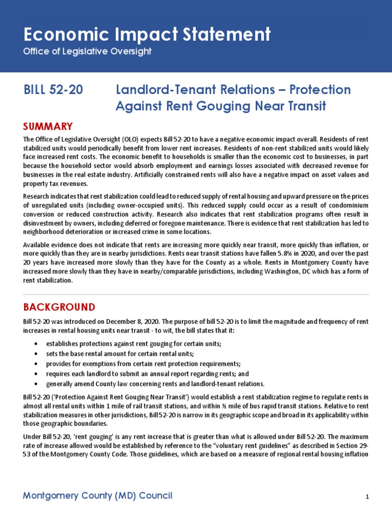 Economic Impact Statement Bill 5220 Rent Control PDF Rent