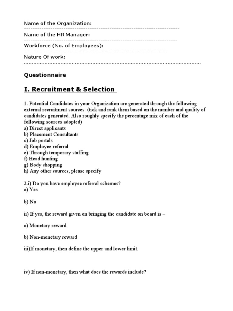 HR Practices and Policies Questionnaire | PDF | Performance Appraisal ...