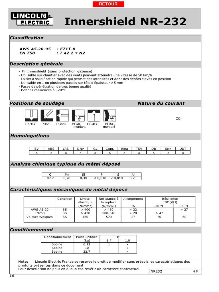 Innershield NR-232 : Caractéristiques et Utilisation | PDF | Processus ...
