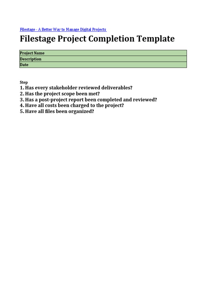 Project Completion Checklist Template | PDF