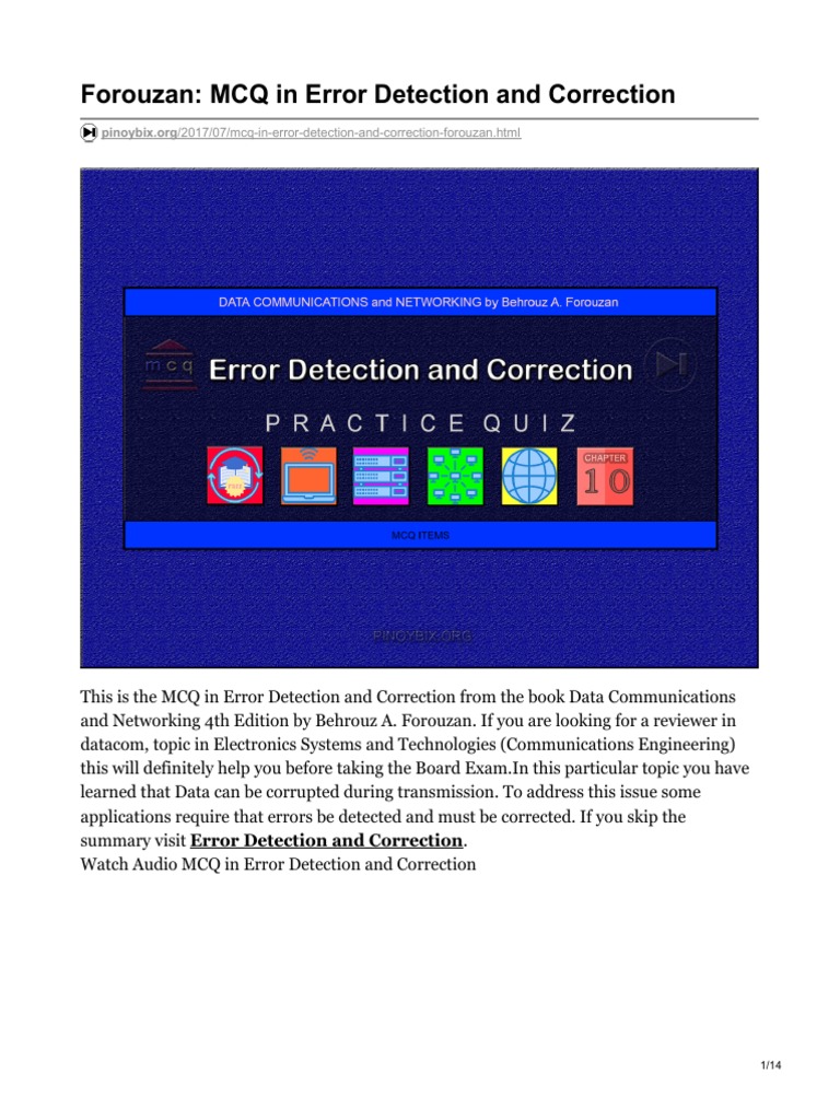 Forouzan MCQ in Error Detection and Correction PDF Arithmetic
