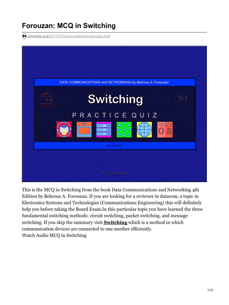 Forouzan MCQ in Switching PDF Packet Switching Computer Network