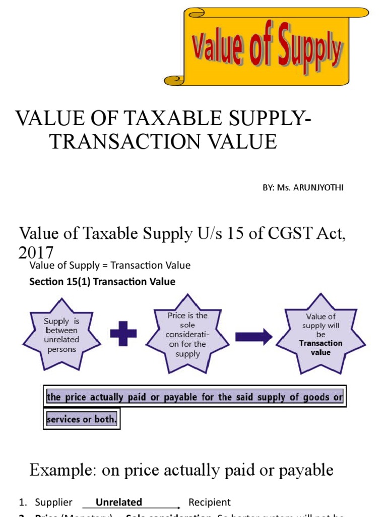 Value of Taxable Supply Transaction Value PDF Valuation (Finance