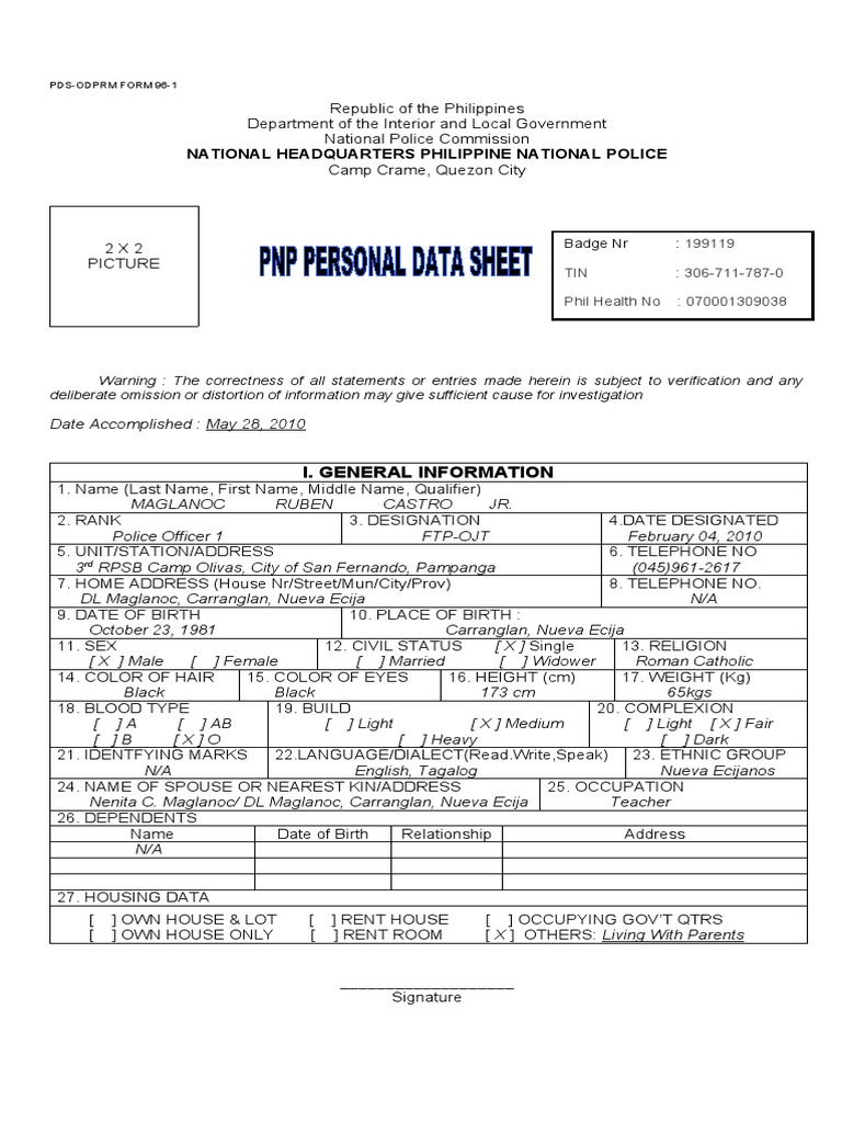 Police Officer Profile Form | PDF
