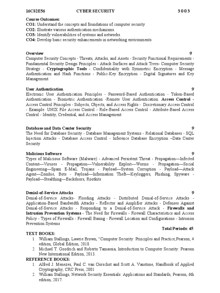 16CS2E56 Cyber Security Syllabus | PDF | Computer Security | Security