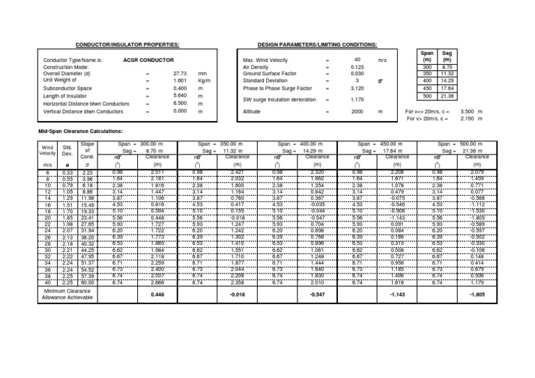 Midspan Clearance Calc Sheet PDF Physical Quantities Applied