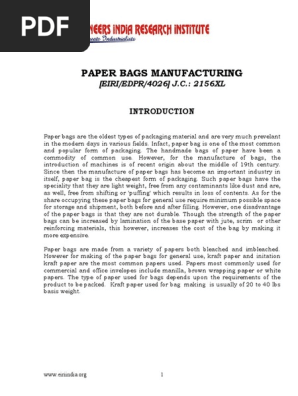 PROJECT REPORT ON PAPER BAGS MANUFACTURING