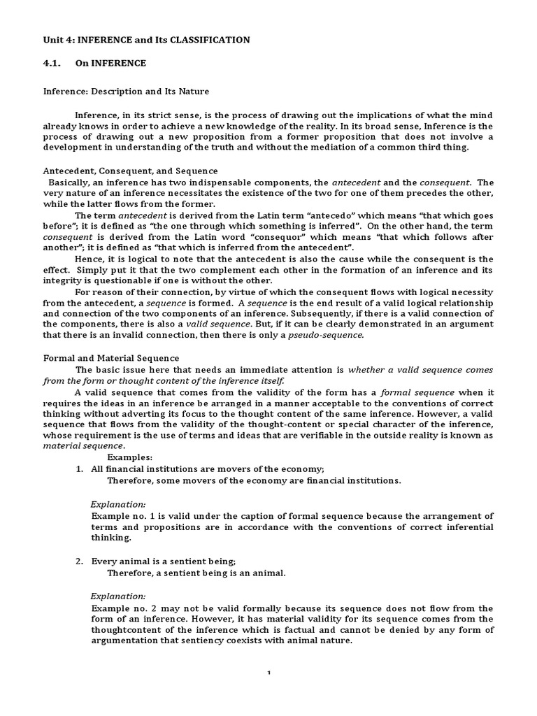 Unit 4: Inference and Its Classification 4.1. On Inference | PDF ...