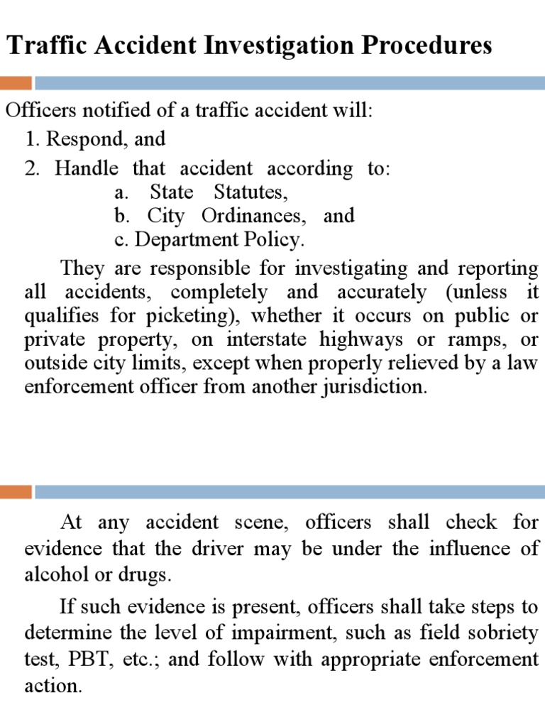 Traffic Accident Investigation Guide | PDF | Driving Under The ...