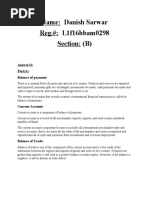 Name: Danish Sarwar Reg.#: L1f16bbam0298 Section: (B) : Answer#1: Part (A) Balance of Payment