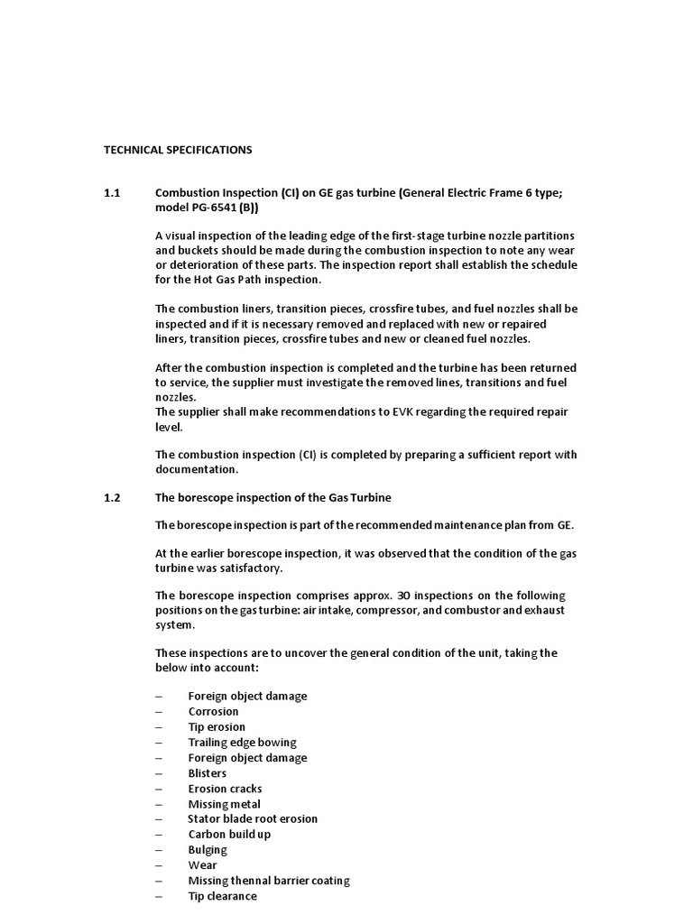 Borescope Inspection 6541B Criteria PDF Gas Turbine Machines