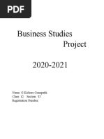 Business Studies Project 2020-2021: Name: G.Kishore Ganapathi Class: 12 Section: D' Registration Number