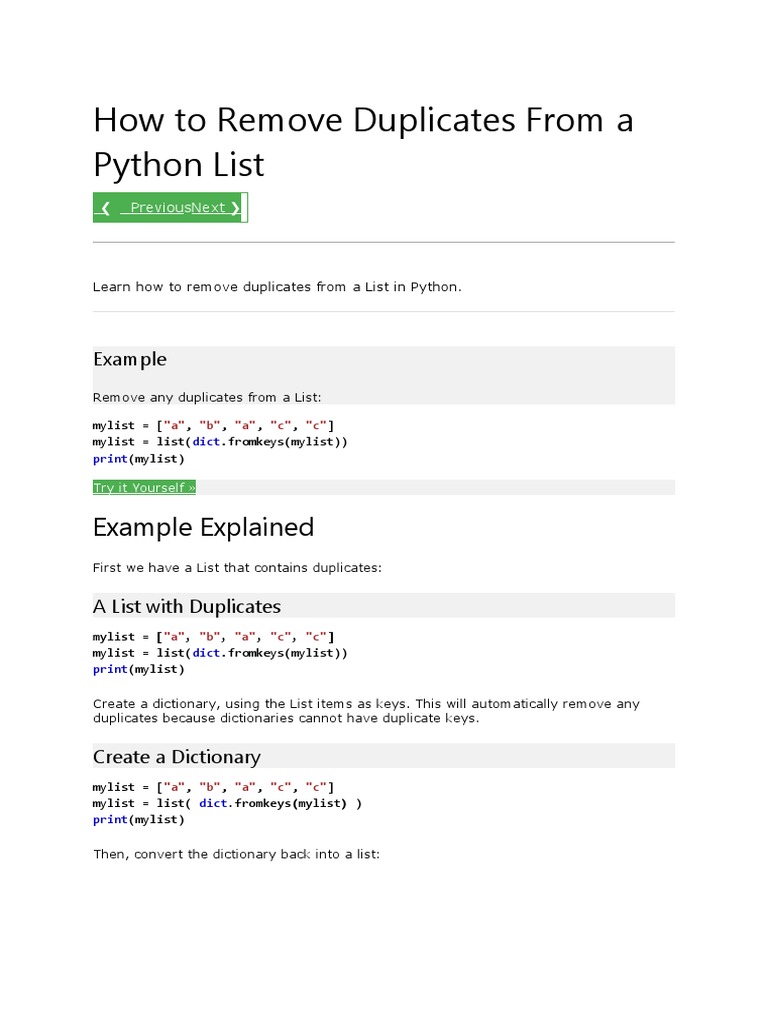 How To Remove Duplicates From A Python List | PDF | Parameter (Computer ...