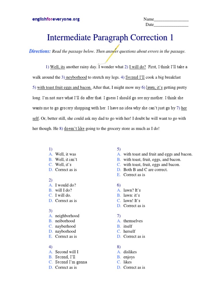 Passage Error Correction Exercise | PDF