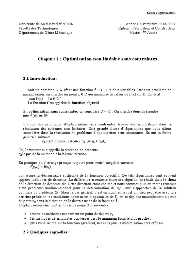 Optimisation Non Linéaire Sans Contraintes | PDF | Extremum ...