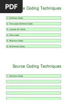 Source Coding Techniques: 1. Huffman Code. 2. Two-Pass Huffman Code. 3. Lemple-Ziv Code