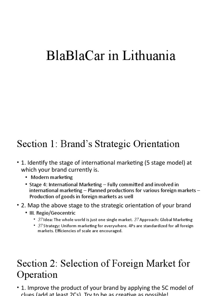 Blablacar In Lithuania Ppt Notes Pdf