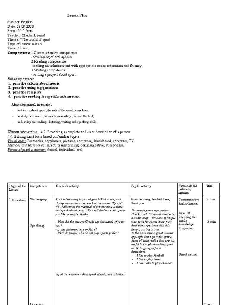 Lesson Plan: Aims: Educational, Instructive | Download Free PDF ...