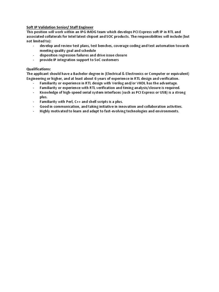 Soft IP Validation Senior Engineer | PDF