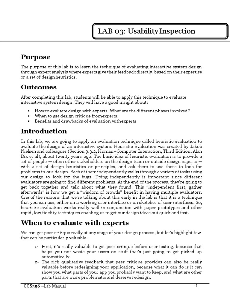 Lab Manual Csc356 Hci 3 Pdf Usability Expert