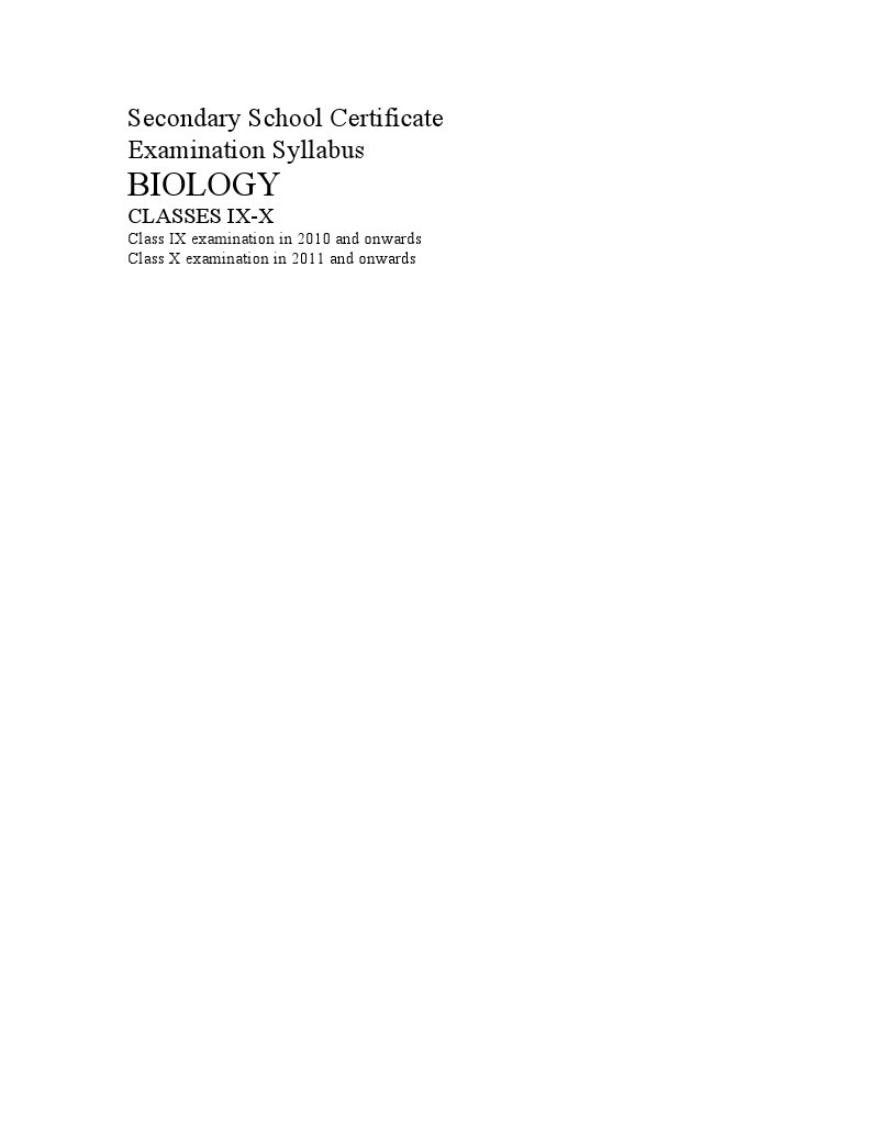 Biology Secondary School Certificate Examination Syllabus PDF