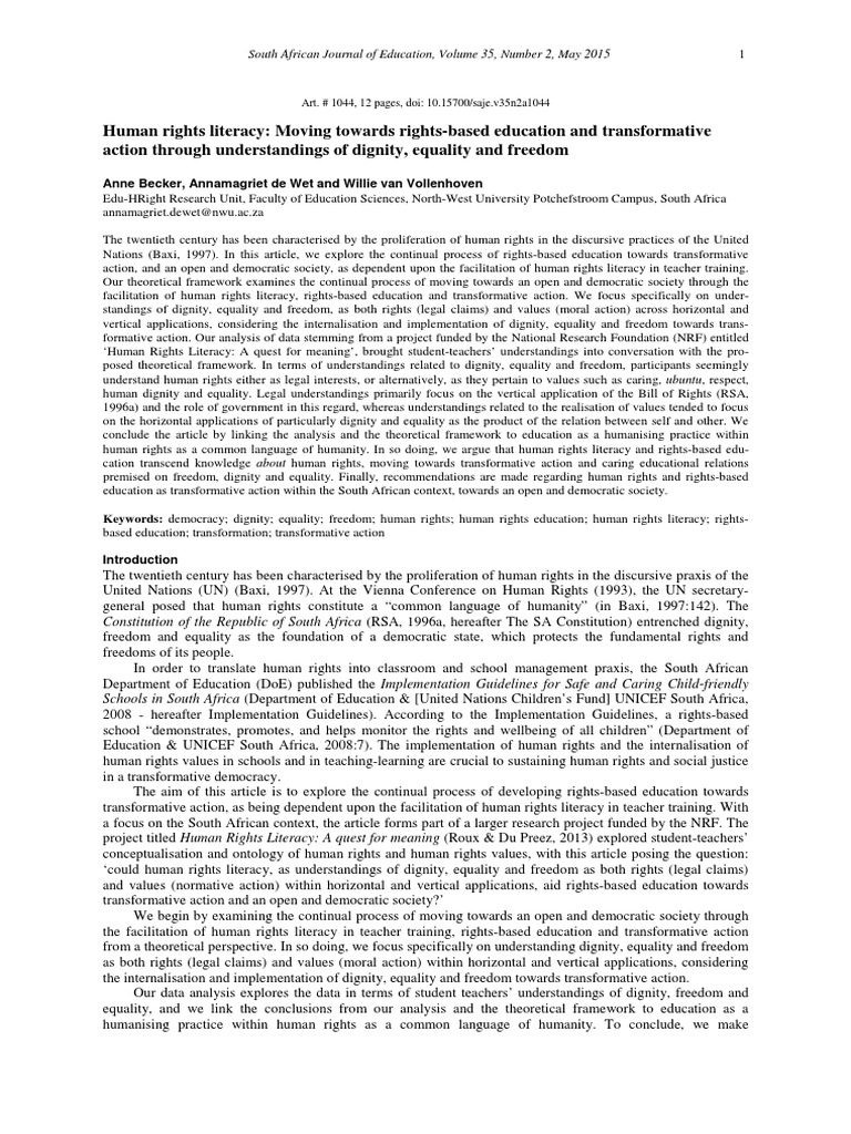 Human Rights Literacy in Education | PDF | Dignity | Human Rights