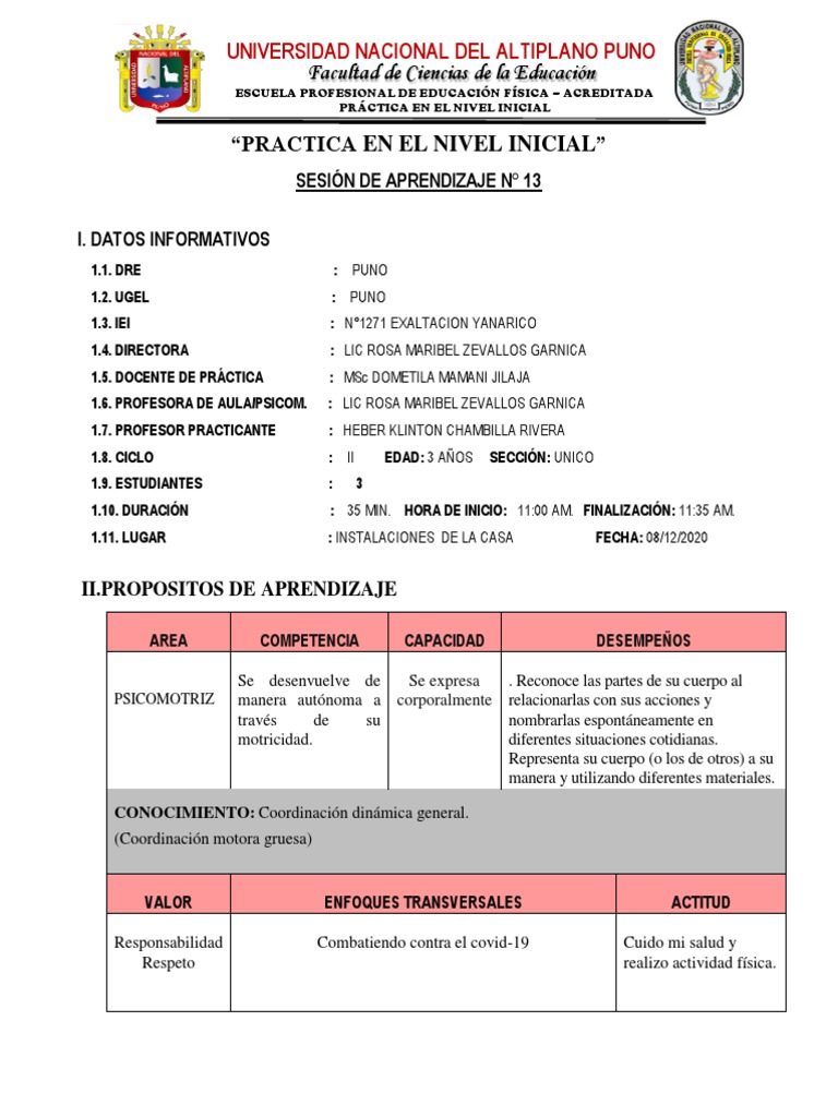 Sesiones de Aprendizaje Inicial 3-5 Años | PDF | Maestros | Aprendizaje