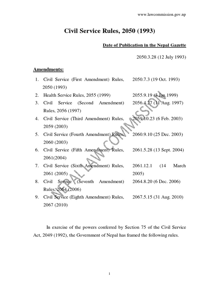Civil Service Rules 2050 1993 PDF Second Amendment To The United
