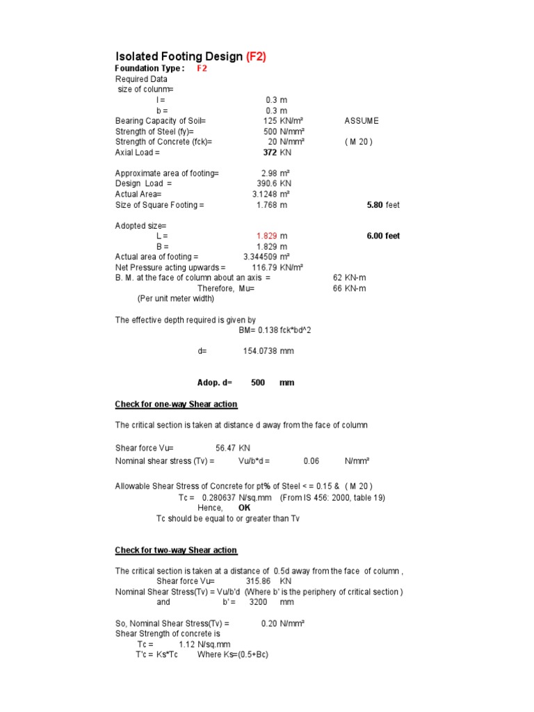 Isolated Footing Design As Per Is 456 PDF Column Stress (Mechanics)