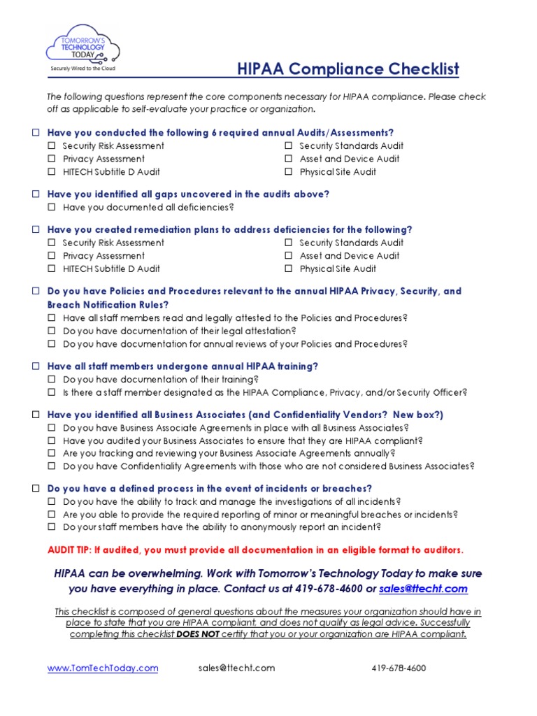 HIPAA Compliance Self-Assessment Checklist | PDF | Health Insurance ...