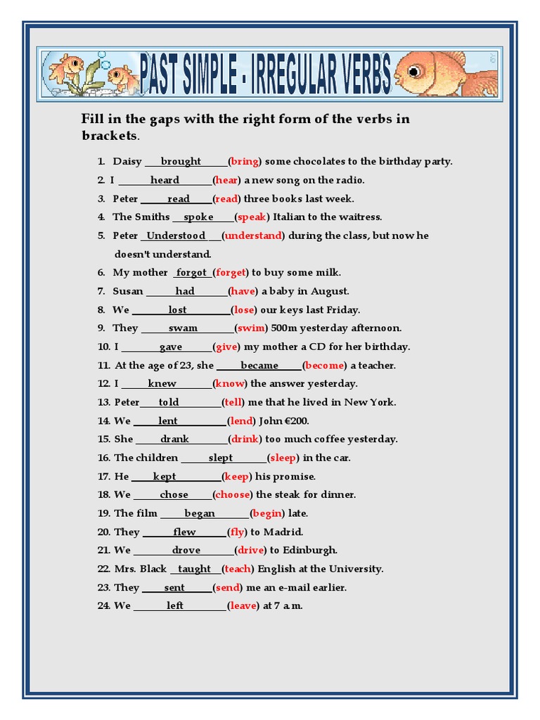Past Simple Verb Fill-in Exercise | PDF