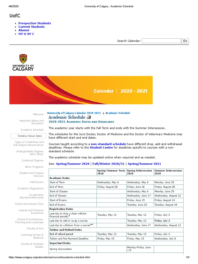 University of Calgary - Academic Schedule  PDF  Tuition Payments  Educational Stages