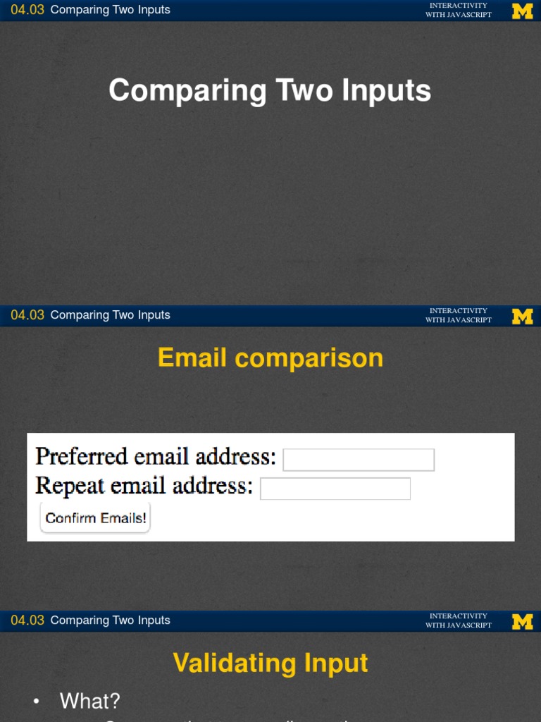 04.03.JS ComparingTwoInputs | PDF | Java Script | Html