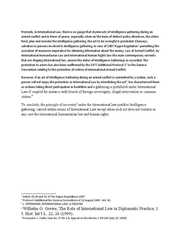 Intelligence Gathering in Int'l Law | PDF