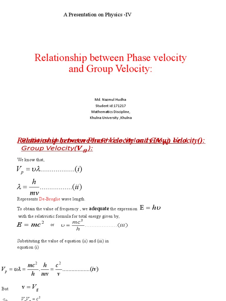 Phase and Group Velocity Relations | PDF