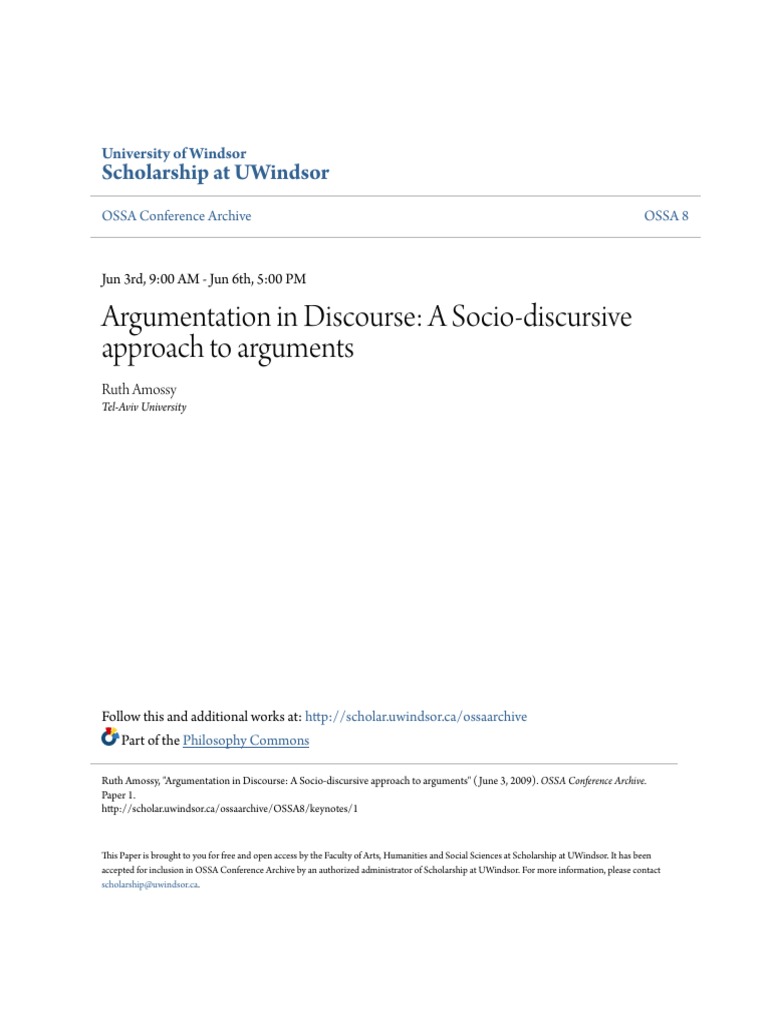 Argumentation in Discourse - A Socio-Discursive Approach To ...