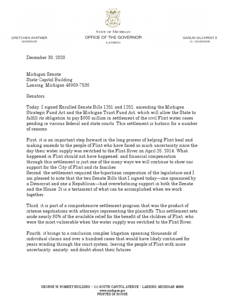 Flint Water Settlement Signed by Governor | PDF | Politics Of The ...