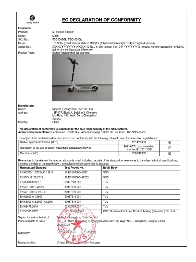 Ec Declaration of Conformity | PDF | Materials | Economy And The ...
