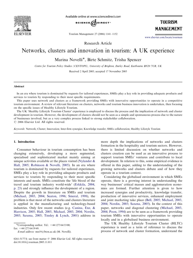 Networks, Clusters and Innovation in Tourism Management | PDF ...